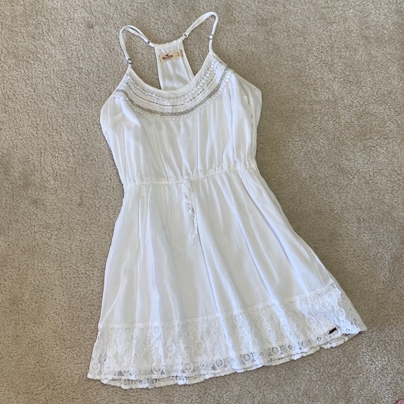 Hollister | Dresses | Hollister White Beaded Linen Dress | Poshmark